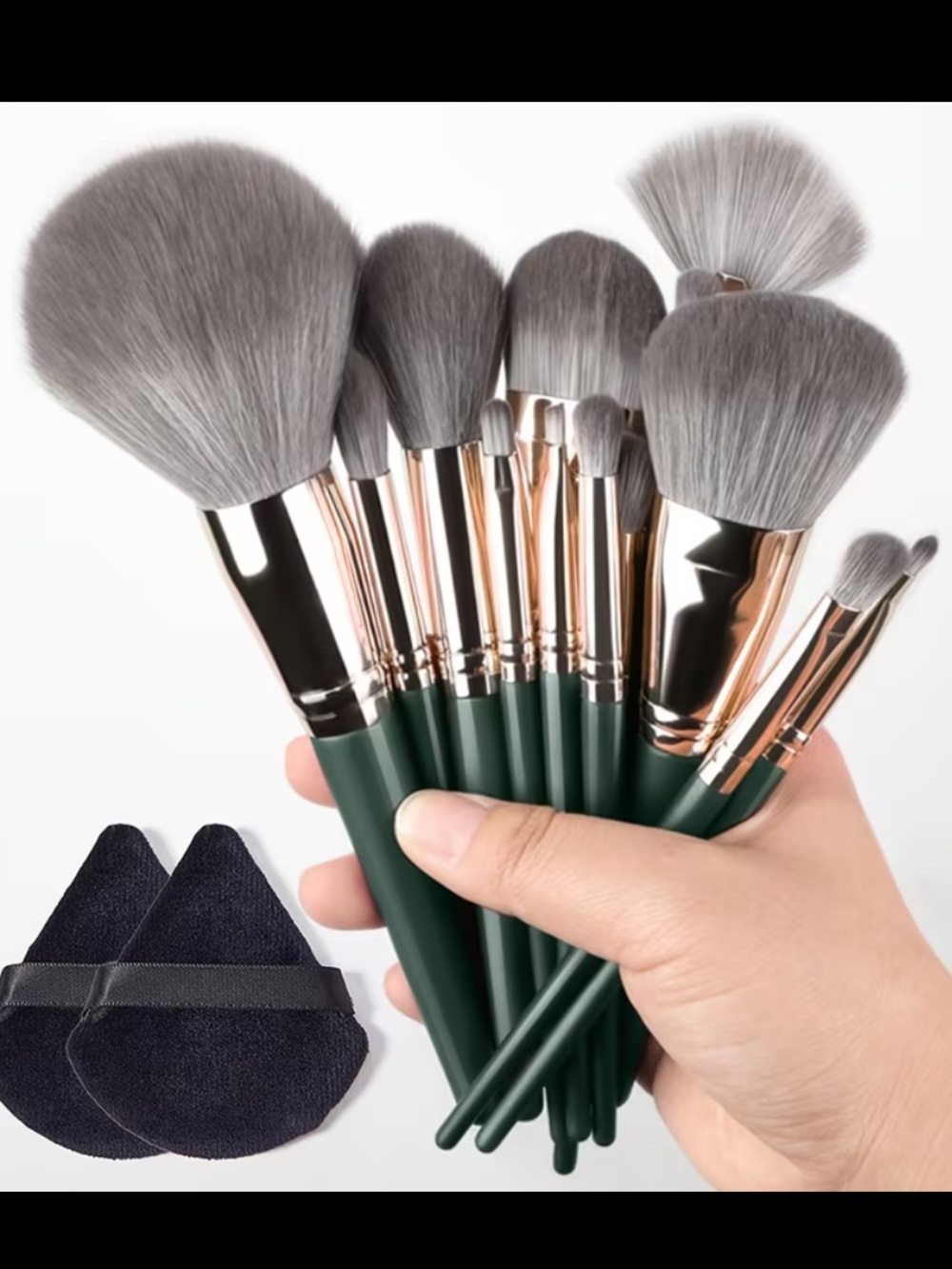 14 Piece NIP Green Makeup Brush Set with Powder Applicators